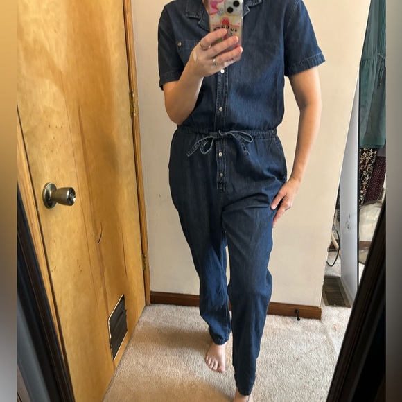 GAP Vintage One Piece Short Sleeve Denim Tie Waist Pantsuit - Picture 8 of 11